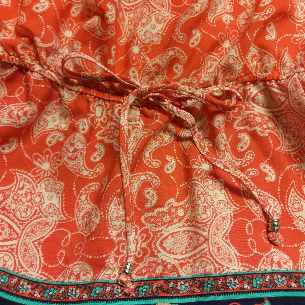 BeBop Strapless Orange Paisley Short Romper, Large - Picture 4 of 7